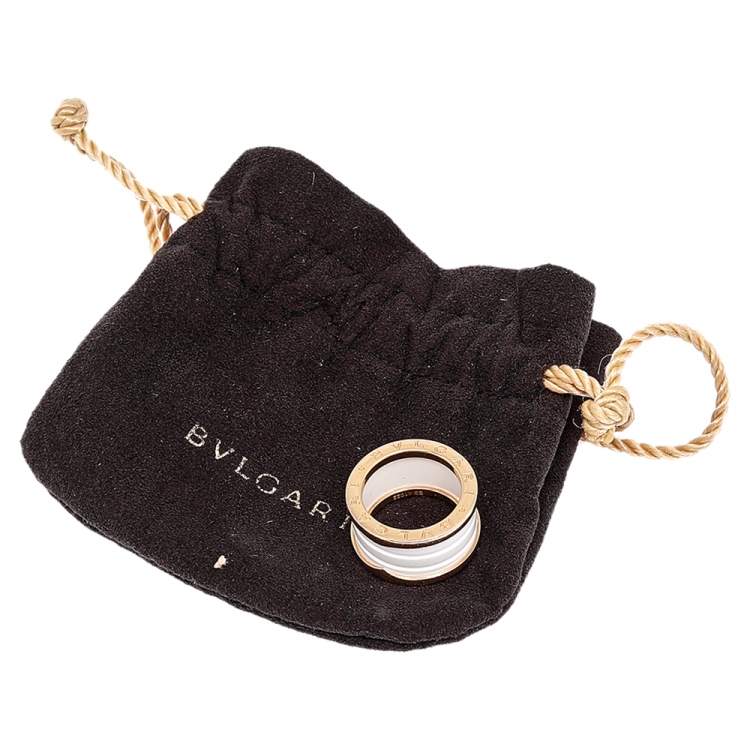 Pre Owned Bvlgari B.Zero1 White Ceramic 18k Rose Gold 4-Band Ring Size 51