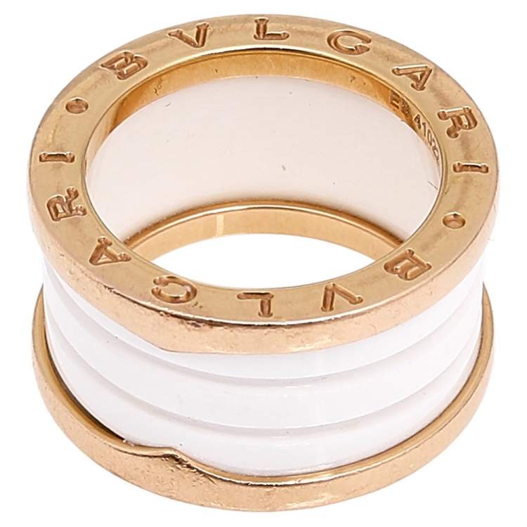 Pre Owned Bvlgari B.Zero1 White Ceramic 18k Rose Gold 4-Band Ring Size 51
