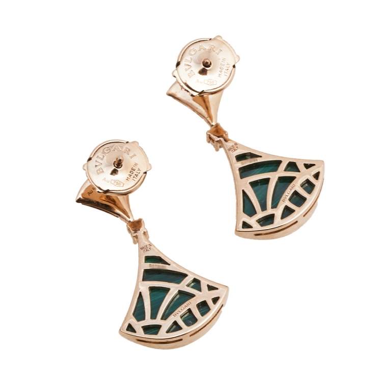 Pre Owned Bvlgari Divas' Dream Malachite Diamond 18K Rose Gold Earrings