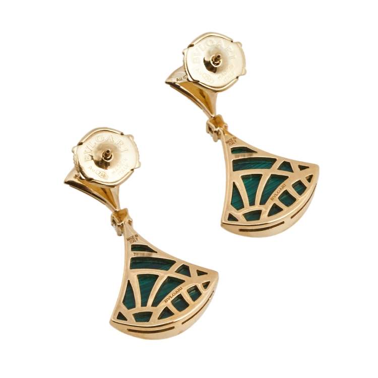 Pre Owned Bvlgari Divas' Dream Malachite Diamond 18K Yellow Gold Earrings