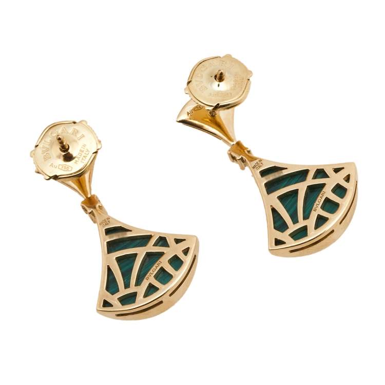 Pre Owned Bvlgari Divas' Dream Malachite Diamond 18K Yellow Gold Earrings