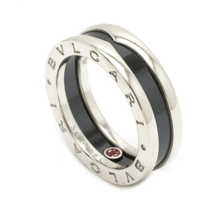 Pre Owned BVLGARI B-zero1 Save the Children Sterling Silver Ceramic Ring EU 55