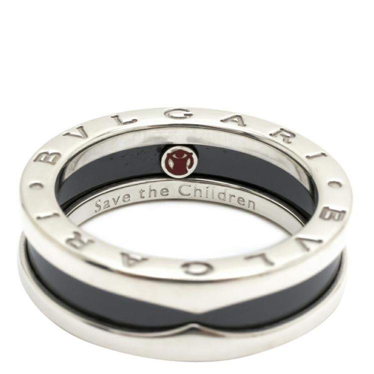 Pre Owned BVLGARI B-zero1 Save the Children Sterling Silver Ceramic Ring EU 55