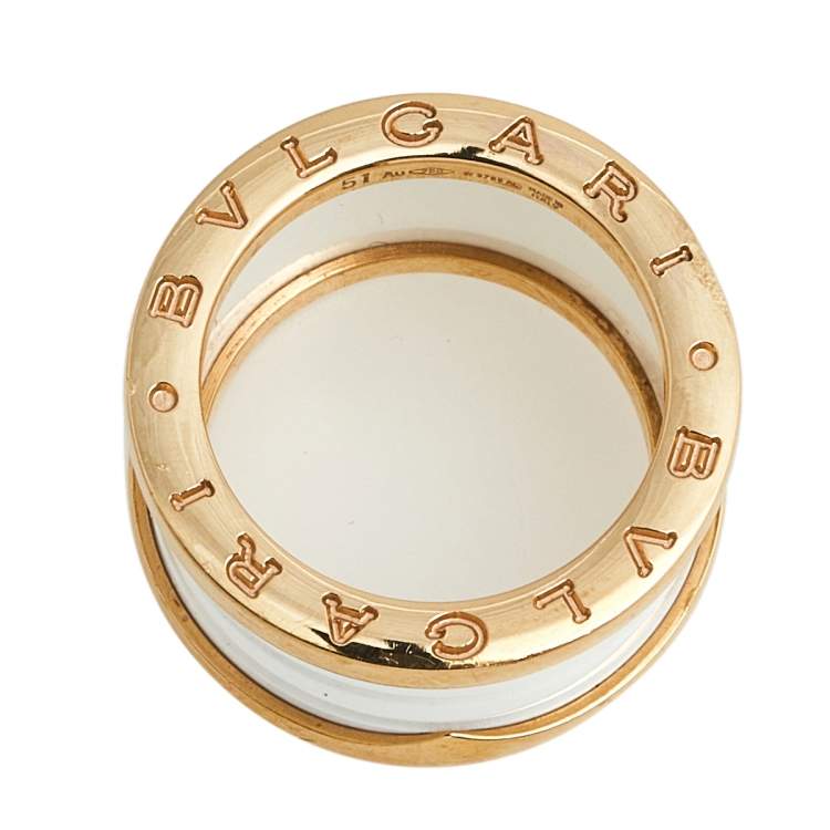 Pre Owned Bvlgari B.Zero1 White Ceramic 18k Rose Gold 4-Band Ring Size 51