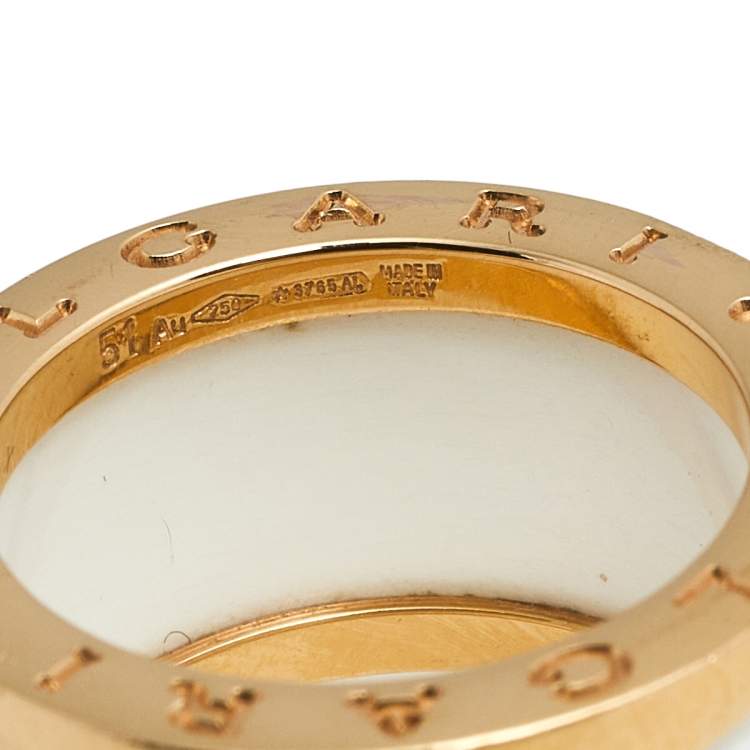 Pre Owned Bvlgari B.Zero1 White Ceramic 18k Rose Gold 4-Band Ring Size 51