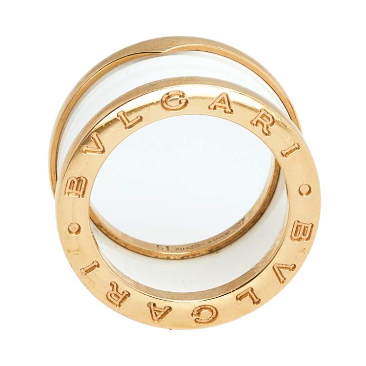 Pre Owned Bvlgari B.Zero1 White Ceramic 18k Rose Gold 4-Band Ring Size 51