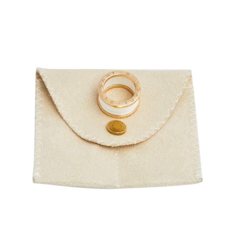 Pre Owned Bvlgari B.Zero1 White Ceramic 18k Rose Gold 4-Band Ring Size 51