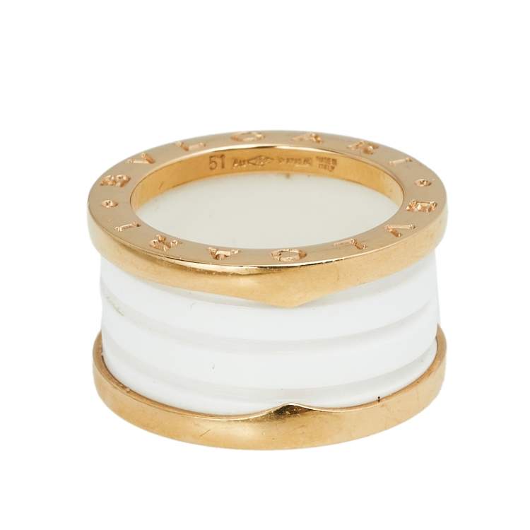 Pre Owned Bvlgari B.Zero1 White Ceramic 18k Rose Gold 4-Band Ring Size 51