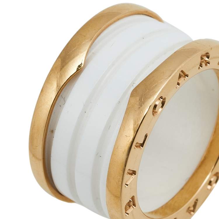 Pre Owned Bvlgari B.Zero1 White Ceramic 18k Rose Gold 4-Band Ring Size 51
