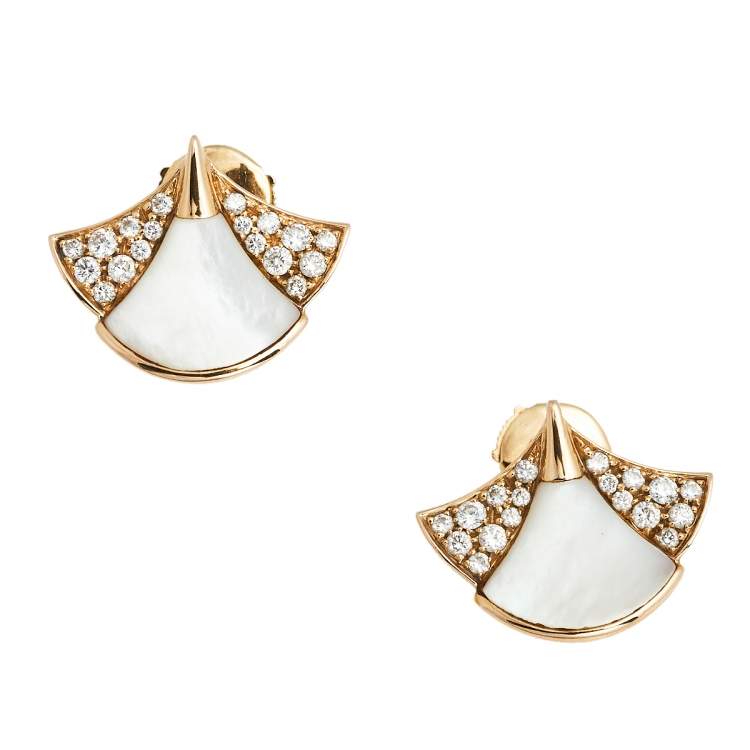 Pre Owned Bvlgari Divas' Dream Mother of Pearl & Diamond 18K Rose Gold Stud Earrings