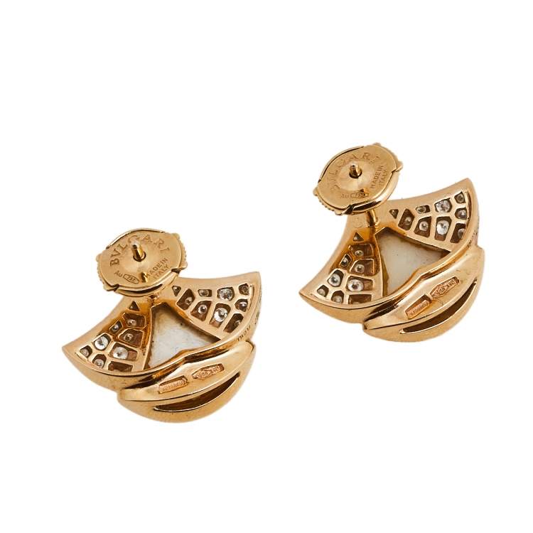 Pre Owned Bvlgari Divas' Dream Mother of Pearl & Diamond 18K Rose Gold Stud Earrings