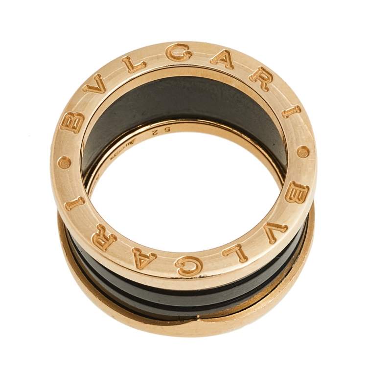 Pre Owned Bvlgari B.Zero1 Black Ceramic 18K Rose Gold 4-Band Ring Size 52