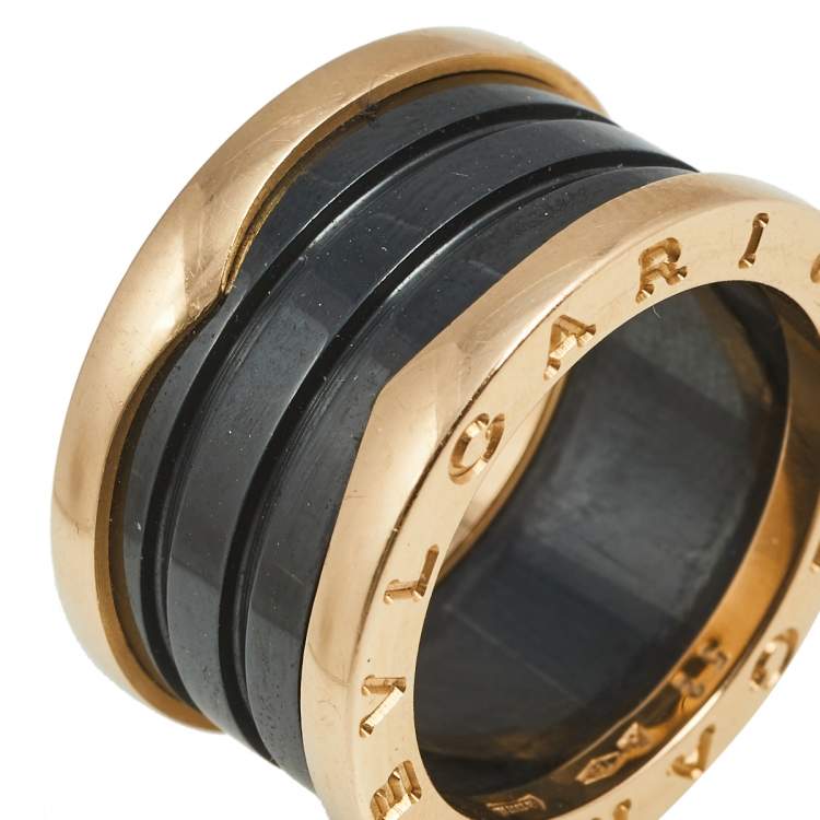 Pre Owned Bvlgari B.Zero1 Black Ceramic 18K Rose Gold 4-Band Ring Size 52