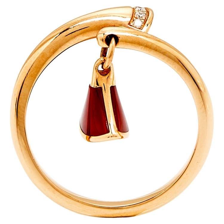 Pre Owned Bvlgari Divas' Dream Carnelian Diamond 18K Rose Gold Ring Size 59
