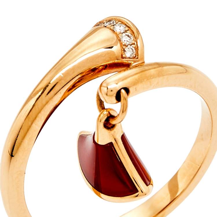 Pre Owned Bvlgari Divas' Dream Carnelian Diamond 18K Rose Gold Ring Size 59