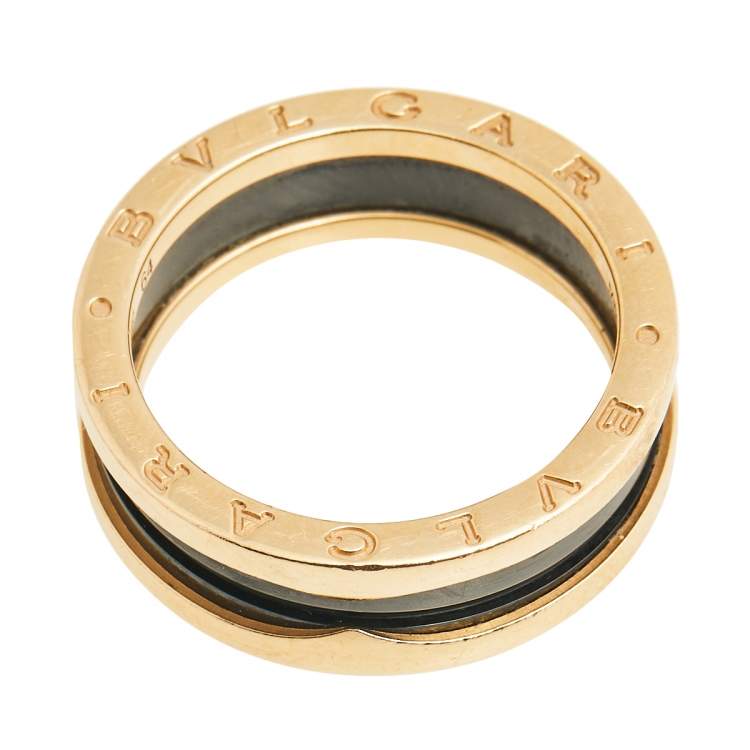 Pre Owned Bvlgari B.Zero1 Black Ceramic 18K Rose Gold 2 Band Ring Size 64