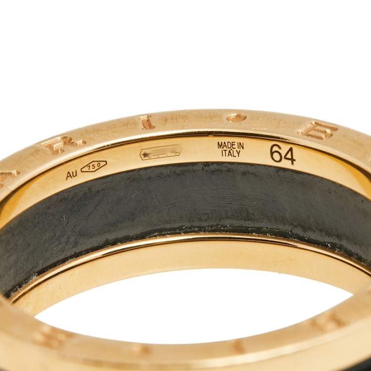 Pre Owned Bvlgari B.Zero1 Black Ceramic 18K Rose Gold 2 Band Ring Size 64