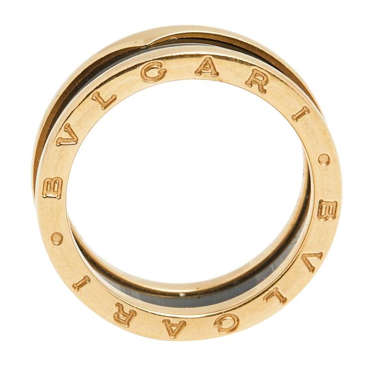 Pre Owned Bvlgari B.Zero1 Black Ceramic 18K Rose Gold 2 Band Ring Size 64