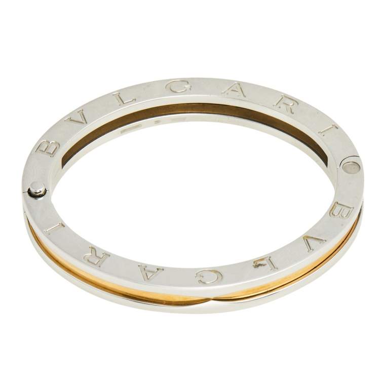 Pre Owned Bvlgari B.Zero1 Stainless Steel & 18K Yellow Gold Oval Bangle Bracelet