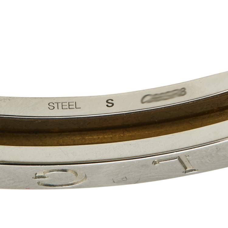 Pre Owned Bvlgari B.Zero1 Stainless Steel & 18K Yellow Gold Oval Bangle Bracelet