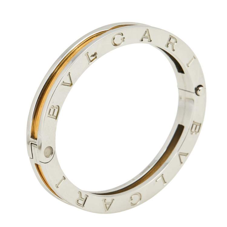Pre Owned Bvlgari B.Zero1 Stainless Steel & 18K Yellow Gold Oval Bangle Bracelet