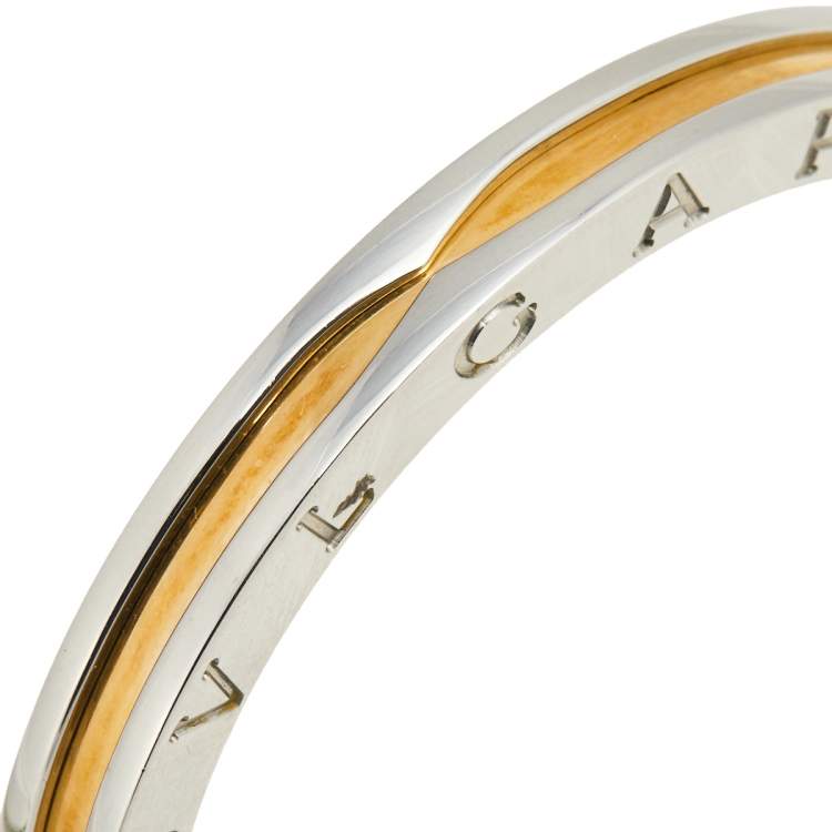Pre Owned Bvlgari B.Zero1 Stainless Steel & 18K Yellow Gold Oval Bangle Bracelet