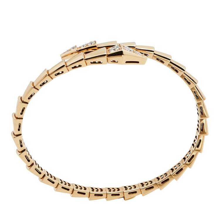 Pre Owned Bvlgari Serpenti Viper Diamond 18k Rose Gold Bracelet S