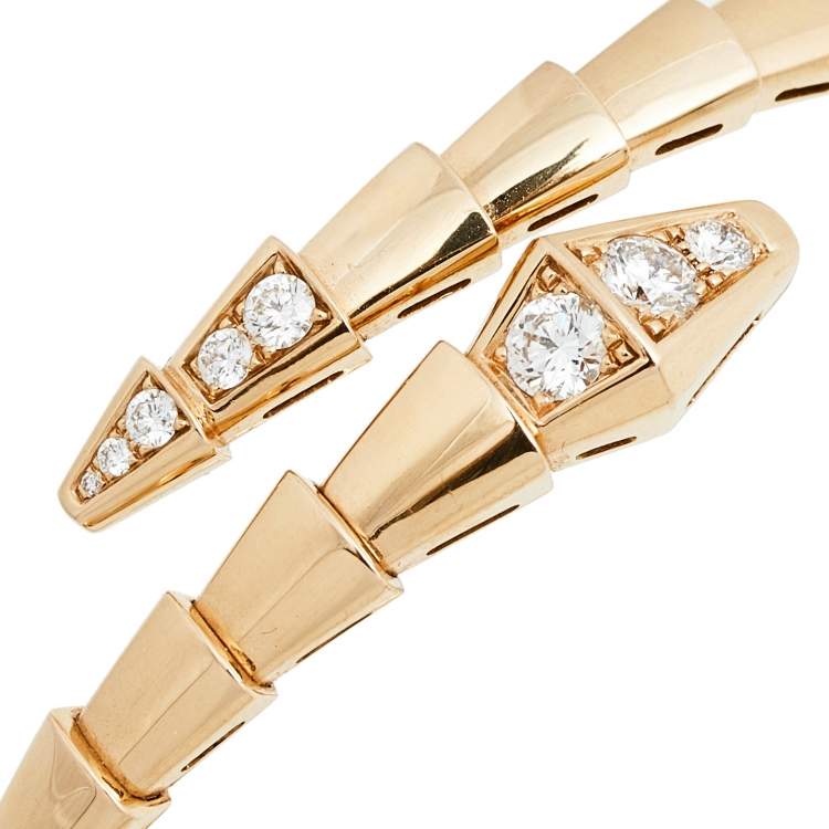 Pre Owned Bvlgari Serpenti Viper Diamond 18k Rose Gold Bracelet S