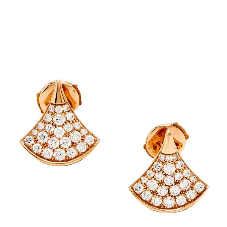 Pre Owned Bvlgari Divas' Dream Pave Diamonds 18k Rose Gold Stud Earrings