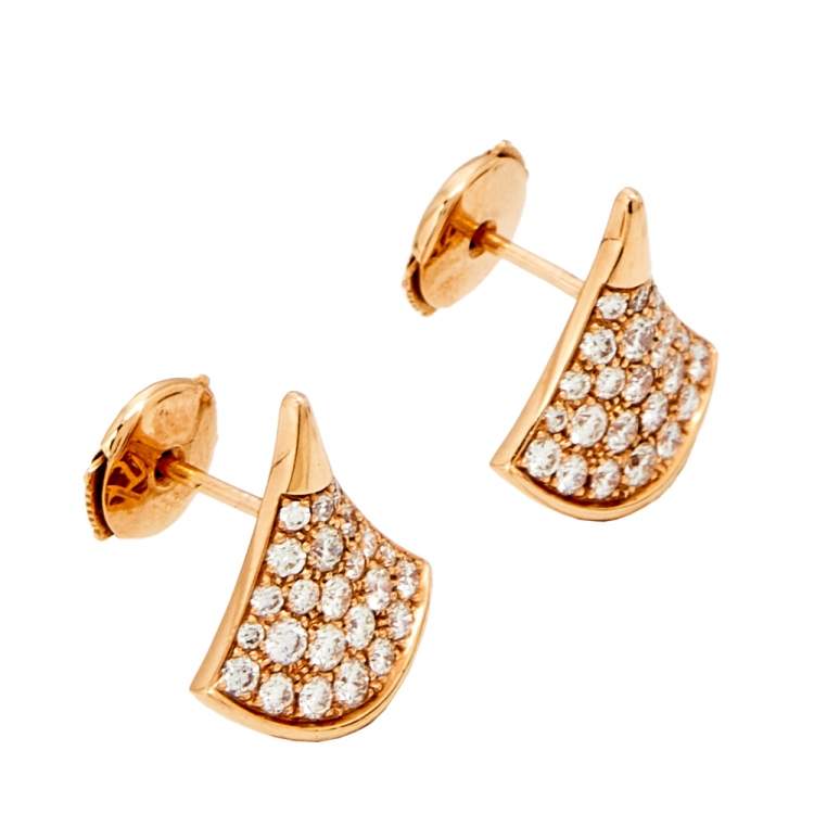 Pre Owned Bvlgari Divas' Dream Pave Diamonds 18k Rose Gold Stud Earrings