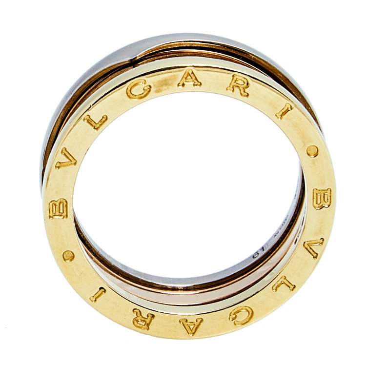 Pre Owned Bvlgari B.Zero1 Three Tone Gold Band Ring Size 61