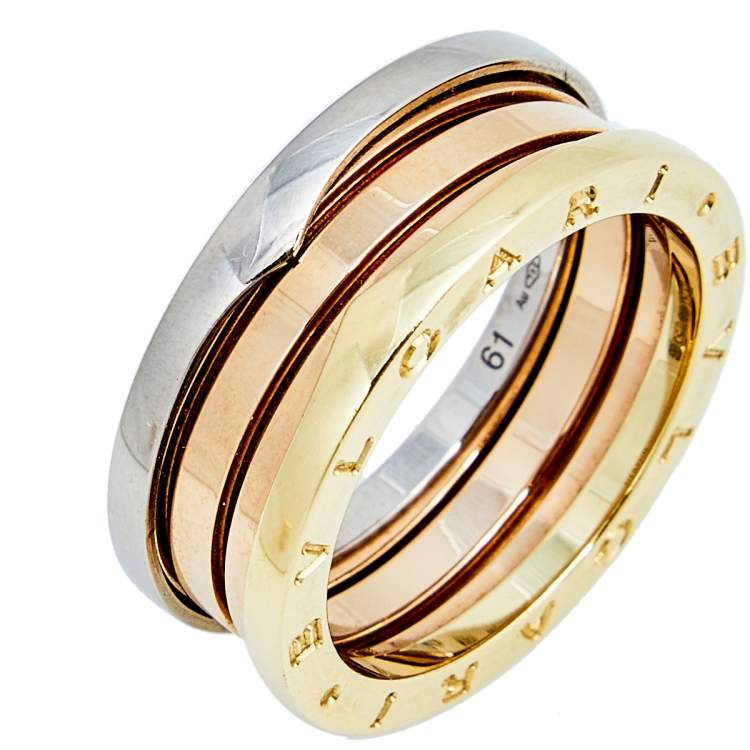 Pre Owned Bvlgari B.Zero1 Three Tone Gold Band Ring Size 61