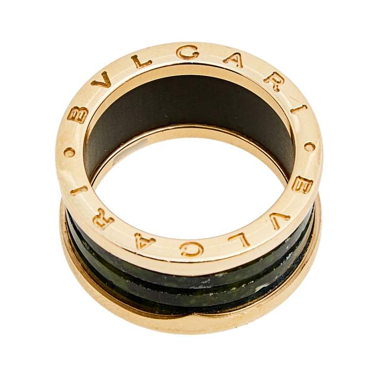 Pre Owned Bvlgari B.Zero1 Green Marble 18K Rose Gold Ring Size 58