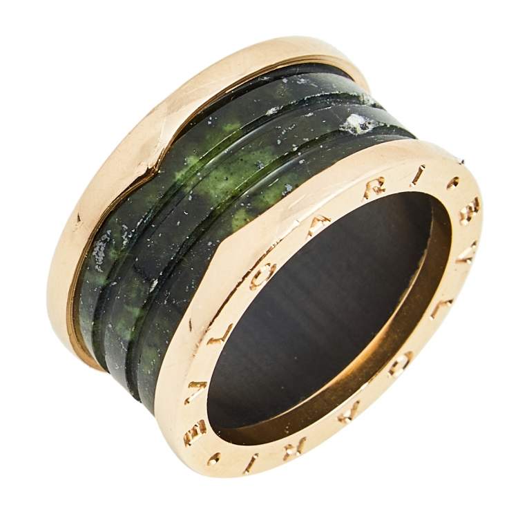 Pre Owned Bvlgari B.Zero1 Green Marble 18K Rose Gold Ring Size 58