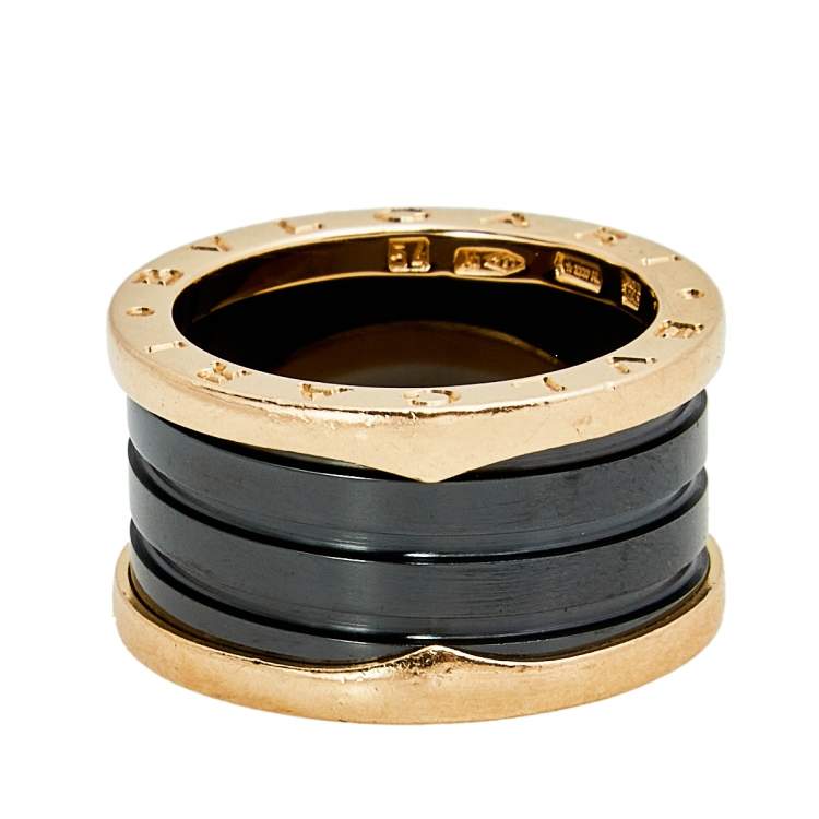 Pre Owned Bvlgari B.Zero1 Black Ceramic 18k Rose Gold Band Ring Size 54