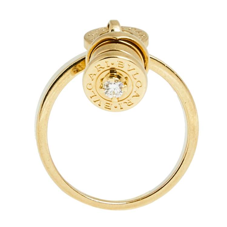 Pre Owned Bvlgari B.Zero1 Diamond 18k Yellow Gold Charm Ring Size 56