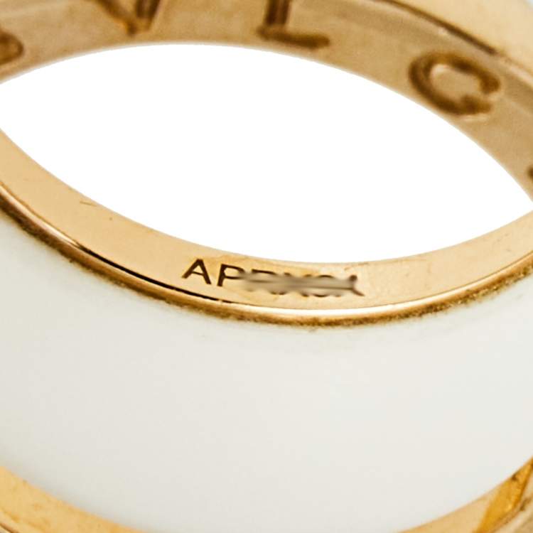 Pre Owned Bvlgari B.Zero1 Ceramic 18K Rose Gold Band Ring Size 52