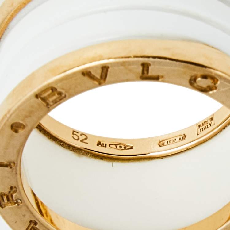 Pre Owned Bvlgari B.Zero1 Ceramic 18K Rose Gold Band Ring Size 52