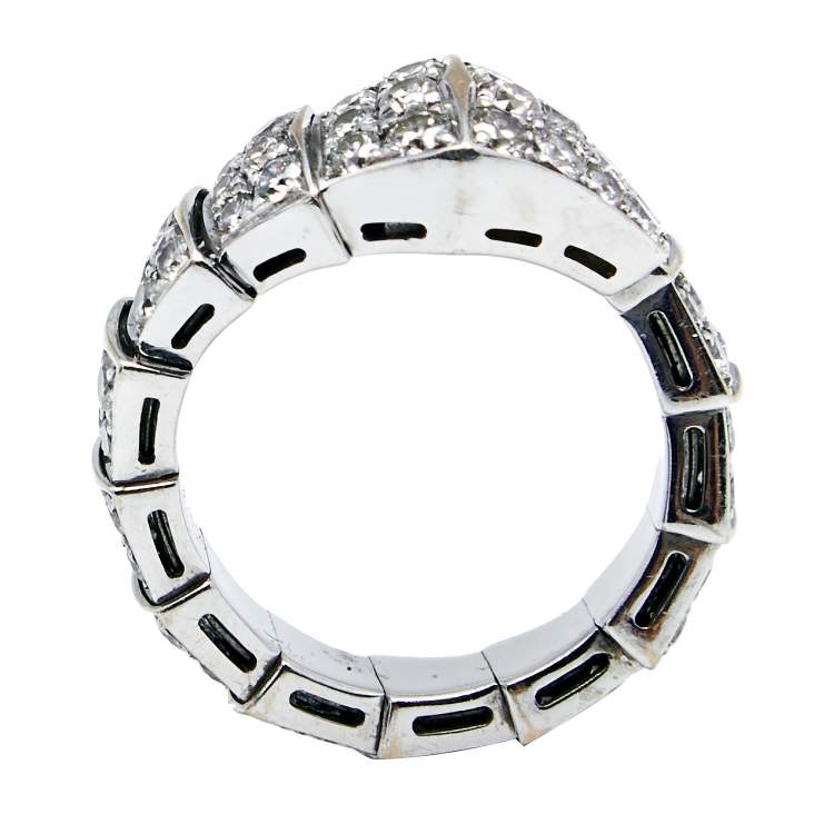 Pre Owned Bvlgari Serpenti Diamonds 18k White Gold Ring Size M