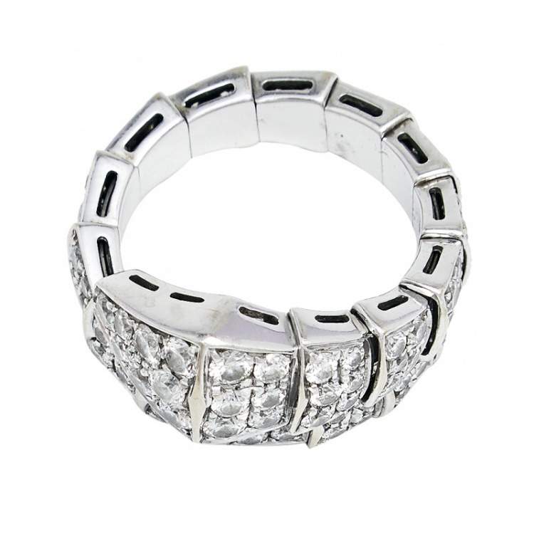 Pre Owned Bvlgari Serpenti Diamonds 18k White Gold Ring Size M
