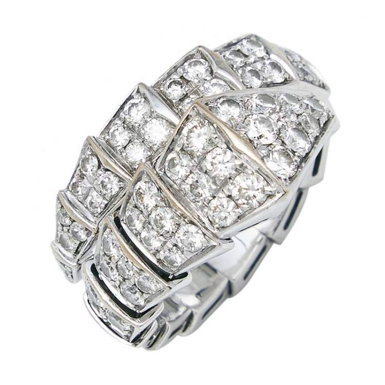 Pre Owned Bvlgari Serpenti Diamonds 18k White Gold Ring Size M