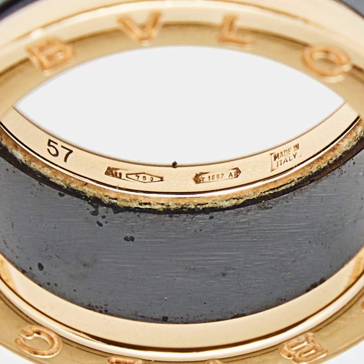 Pre Owned Bvlgari B.Zero1 Black Ceramic 18k Rose Gold 4-Band Ring Size 57