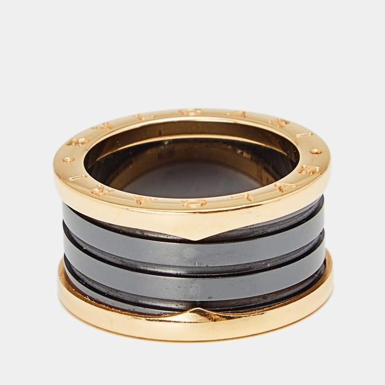 Pre Owned Bvlgari B.Zero1 Black Ceramic 18k Rose Gold 4-Band Ring Size 57