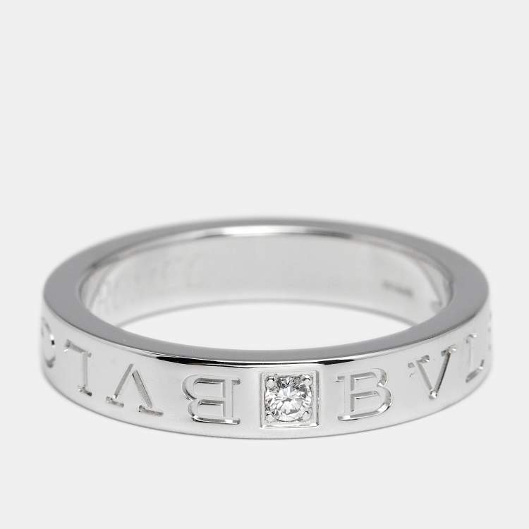 Pre Owned Bvlgari Bvlgari Diamond 18k White Gold Band Ring Size 56
