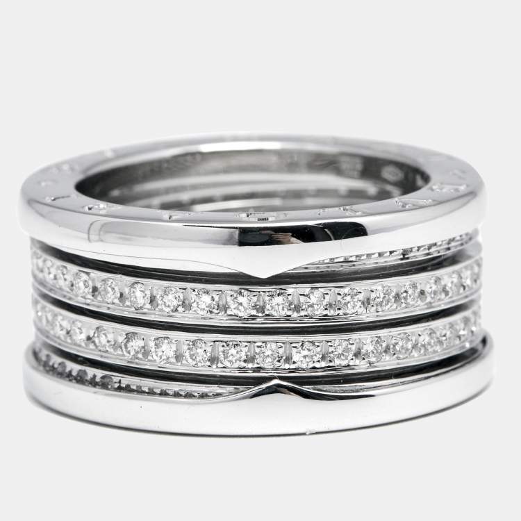 Pre Owned Bvlgari B.Zero1 Diamond 18k White Gold Band Ring Size 56