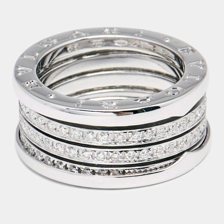 Pre Owned Bvlgari B.Zero1 Diamond 18k White Gold Band Ring Size 56