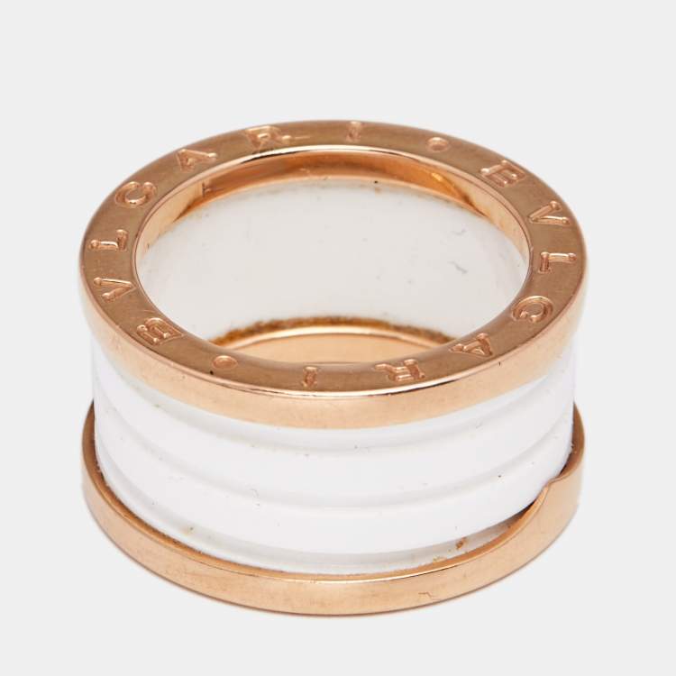 Pre Owned Bvlgari B.Zero1 White Ceramic 18k Rose Gold 4-Band Ring Size 55