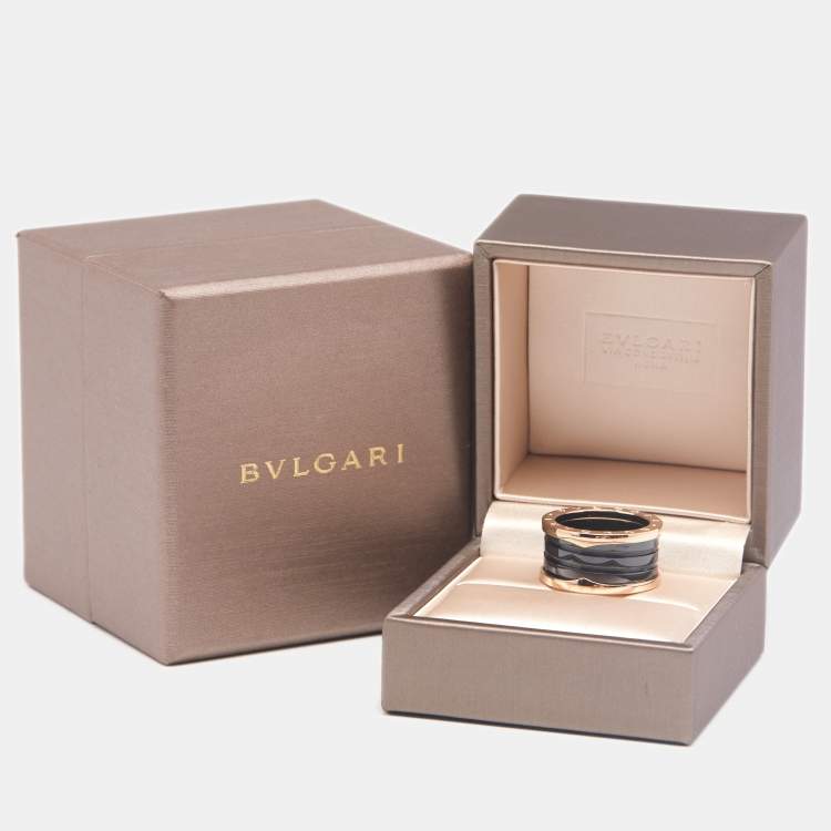 Pre Owned Bvlgari B.Zero1 Black Ceramic 18k Rose Gold Band Ring Size 57