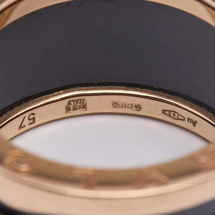 Pre Owned Bvlgari B.Zero1 Black Ceramic 18k Rose Gold Band Ring Size 57