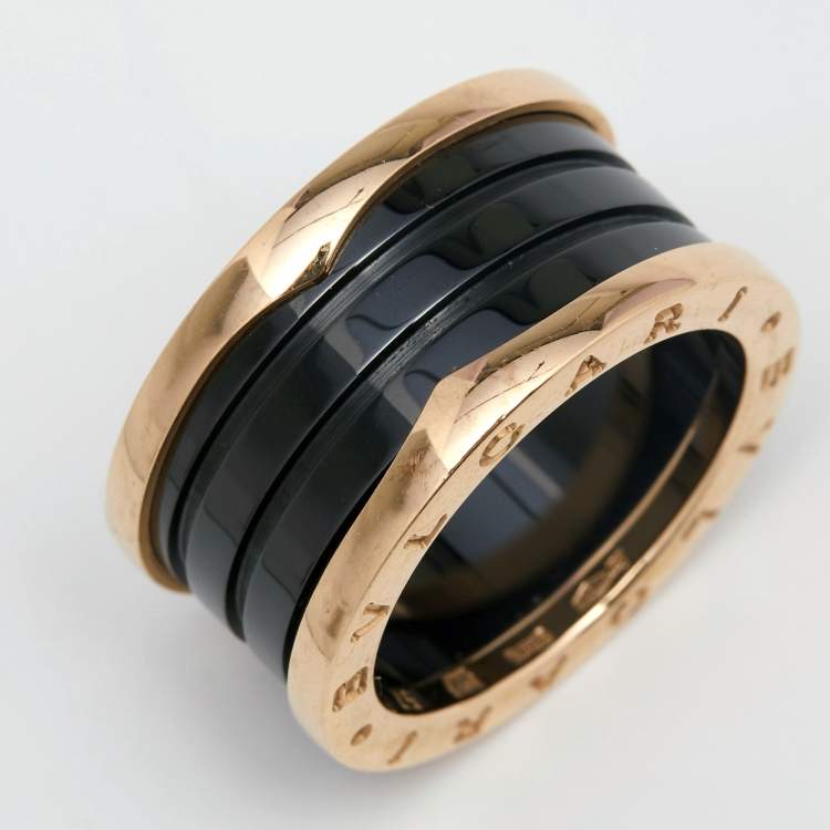 Pre Owned Bvlgari B.Zero1 Black Ceramic 18k Rose Gold Band Ring Size 57
